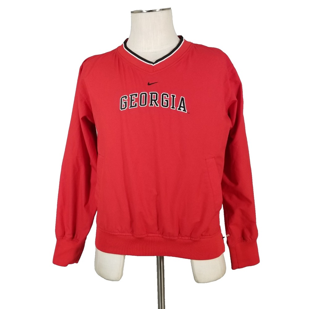 Nike Wind Shirt Women Medium Red Georgia Bulldogs Pullover V-Neck Side Zip